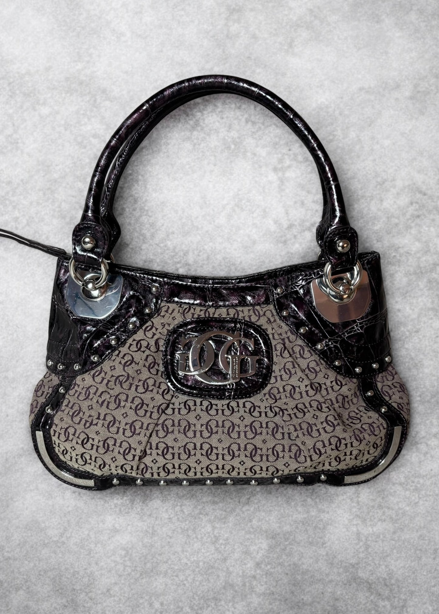 Guess Vintage Monogram Canvas & Croc-Embossed Bag