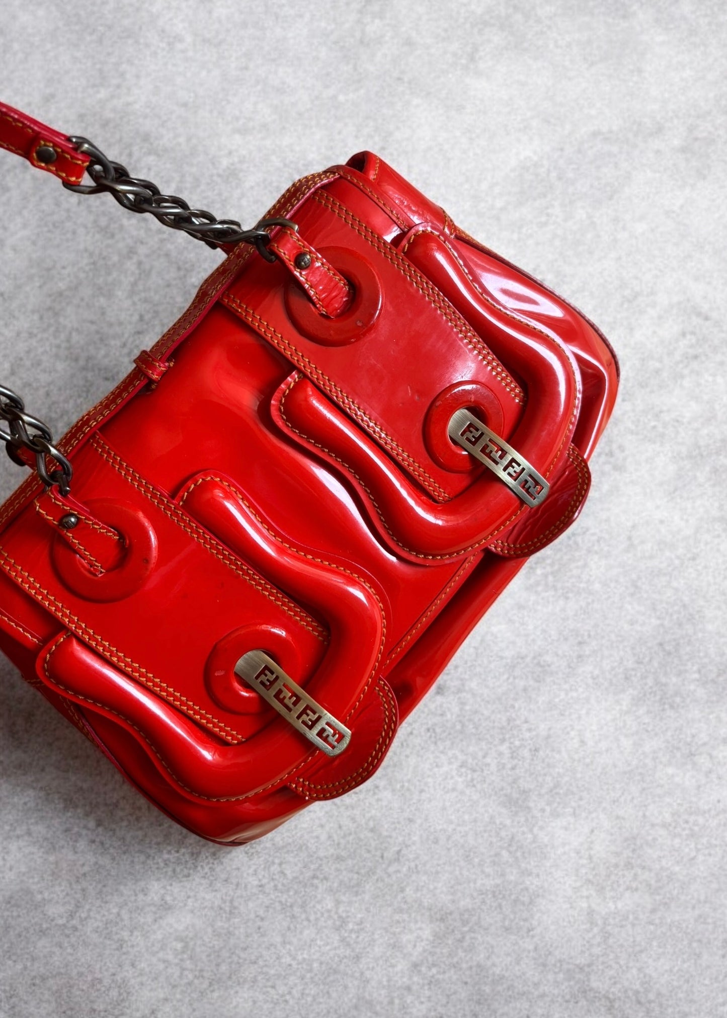 Fendi B Bag Glossy Red Vintage Icon