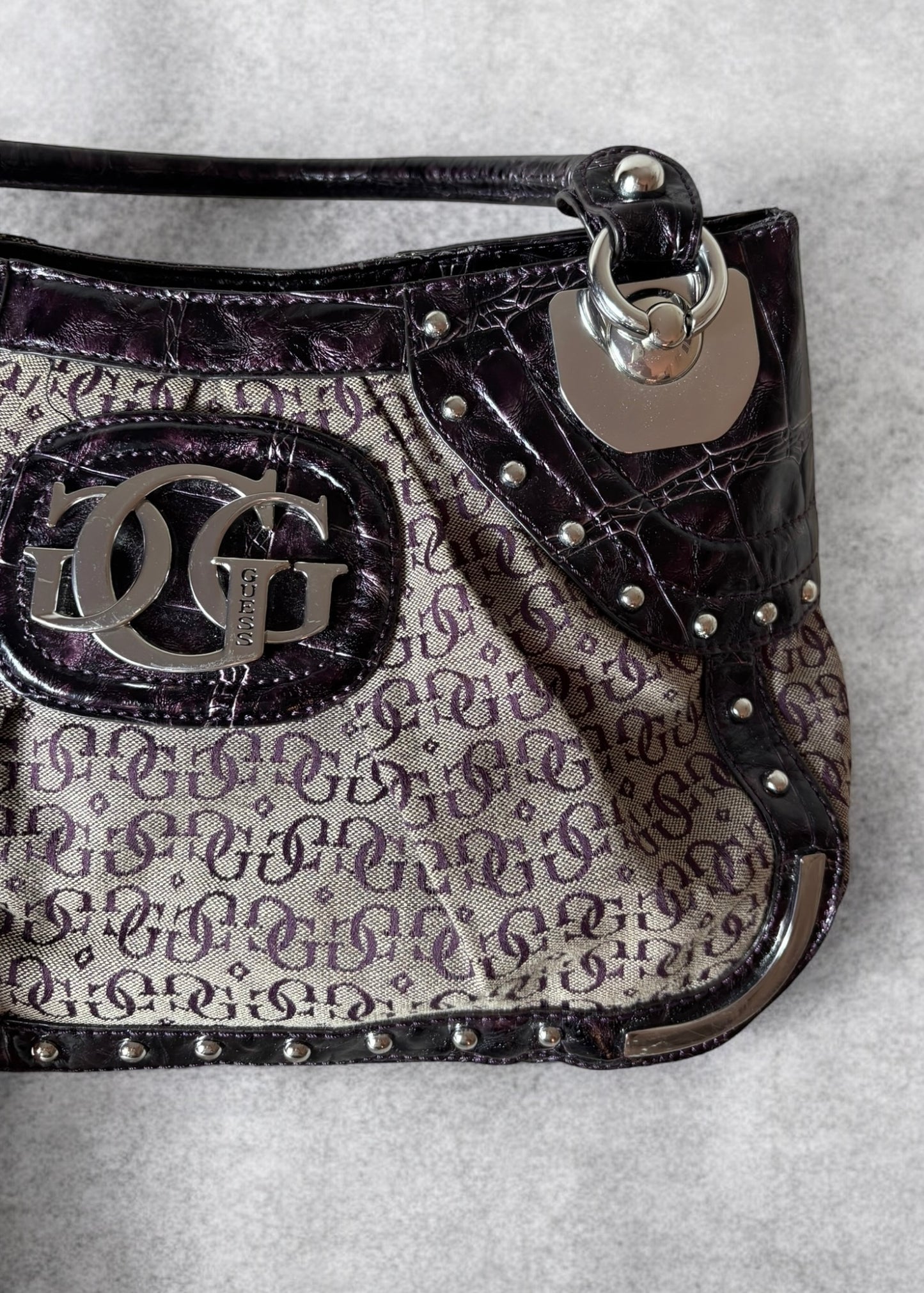 Guess Vintage Monogram Canvas & Croc-Embossed Bag