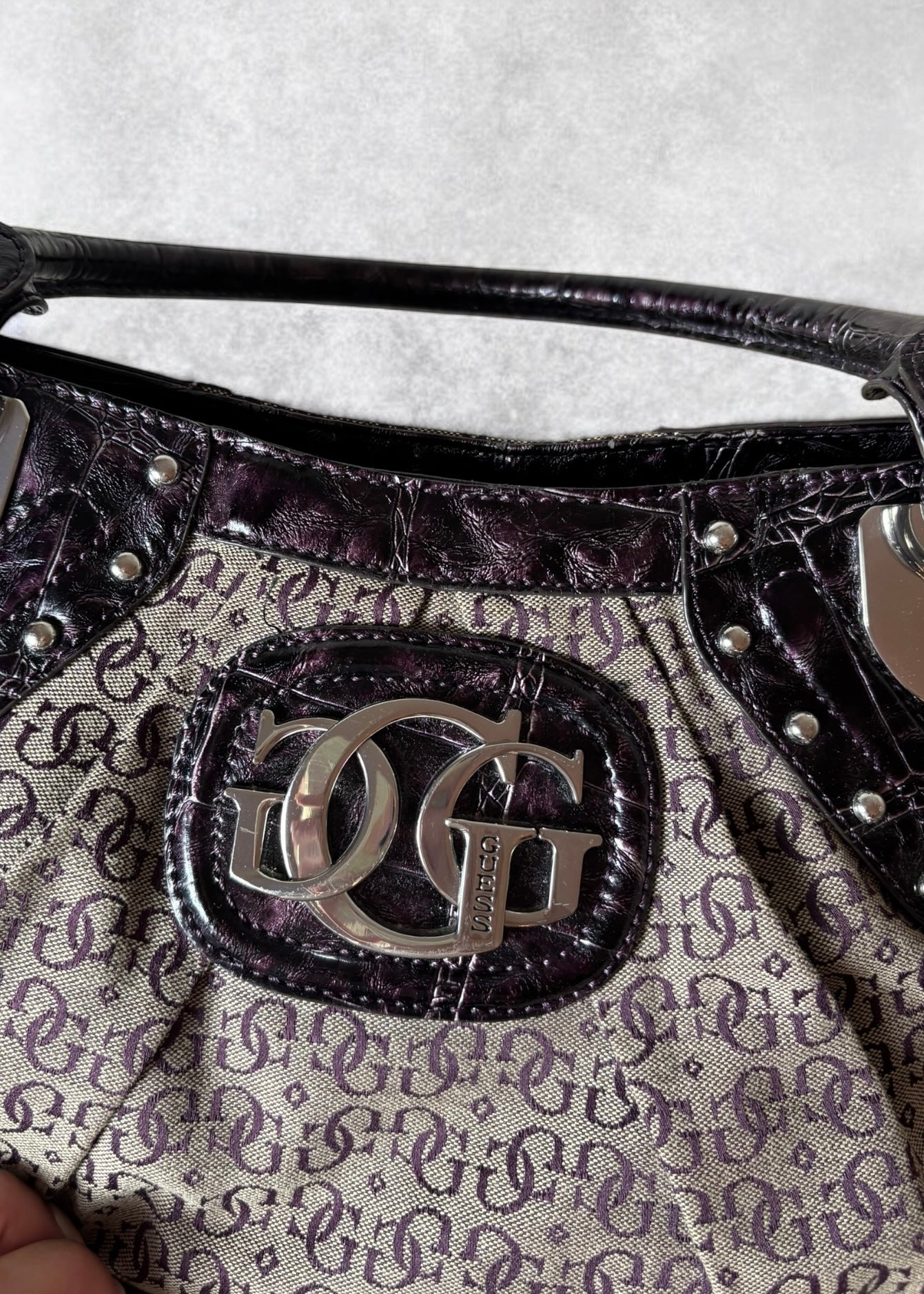 Guess Vintage Monogram Canvas & Croc-Embossed Bag