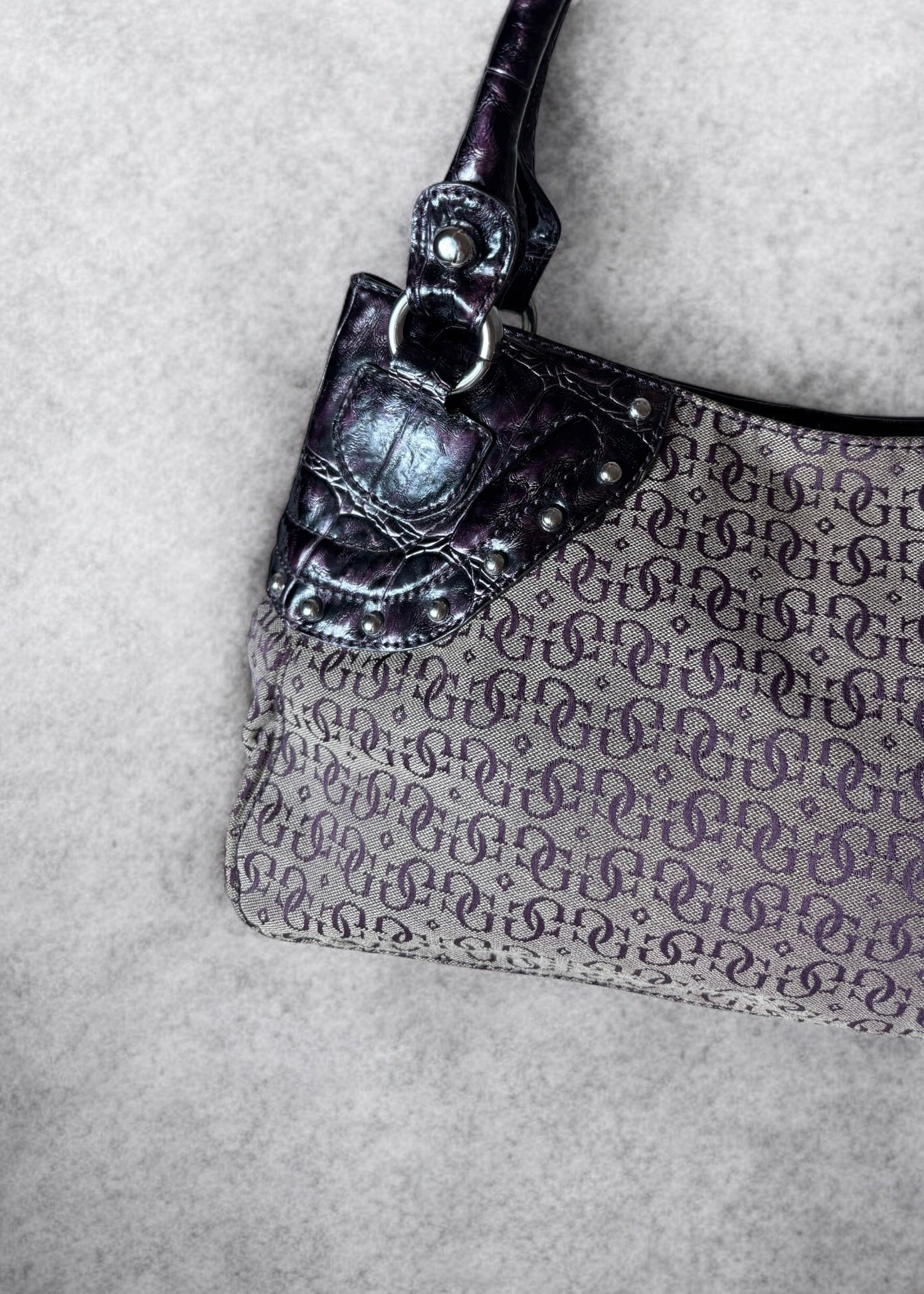Guess Vintage Monogram Canvas & Croc-Embossed Bag