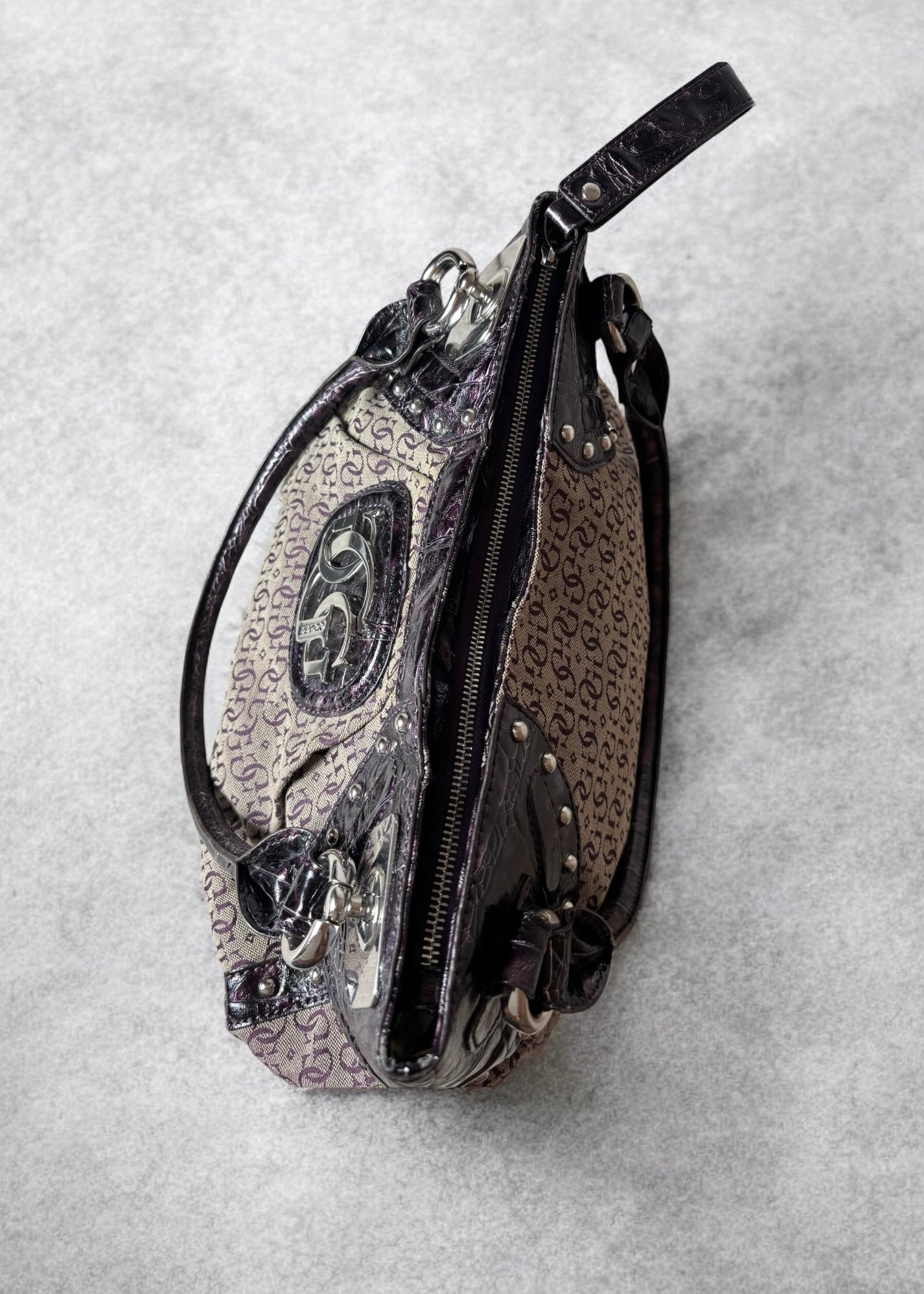 Guess Vintage Monogram Canvas & Croc-Embossed Bag