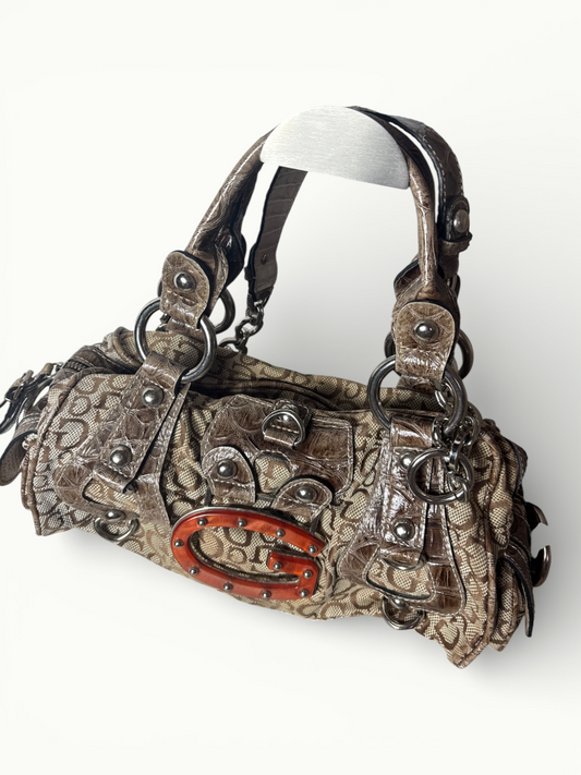 Vintage Guess Monogram Shoulder Bag with Statement G Logo Y2K Iconic Handbag