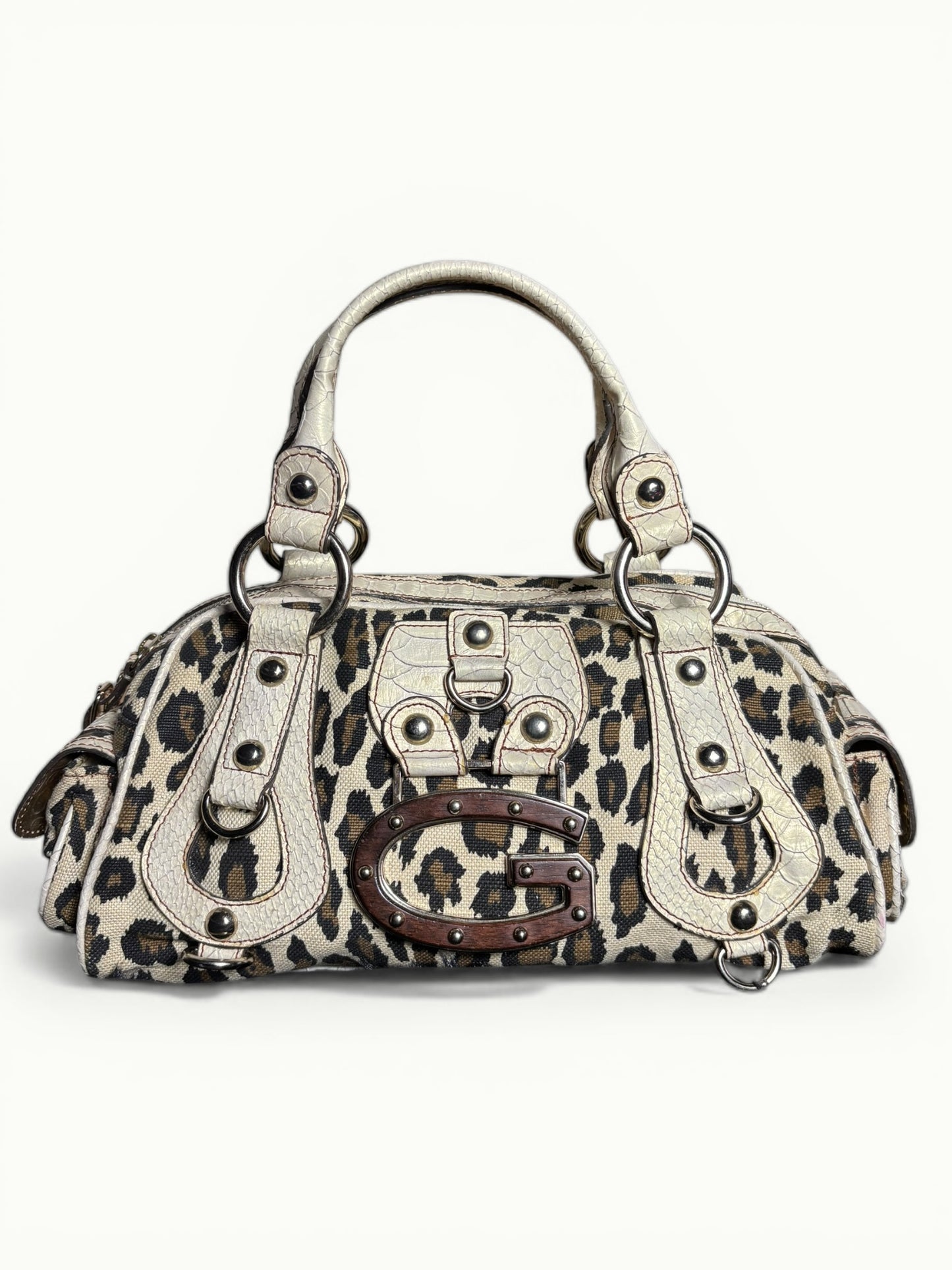 GUESS Leopard Print Y2K Shoulder Bag with Wooden Logo