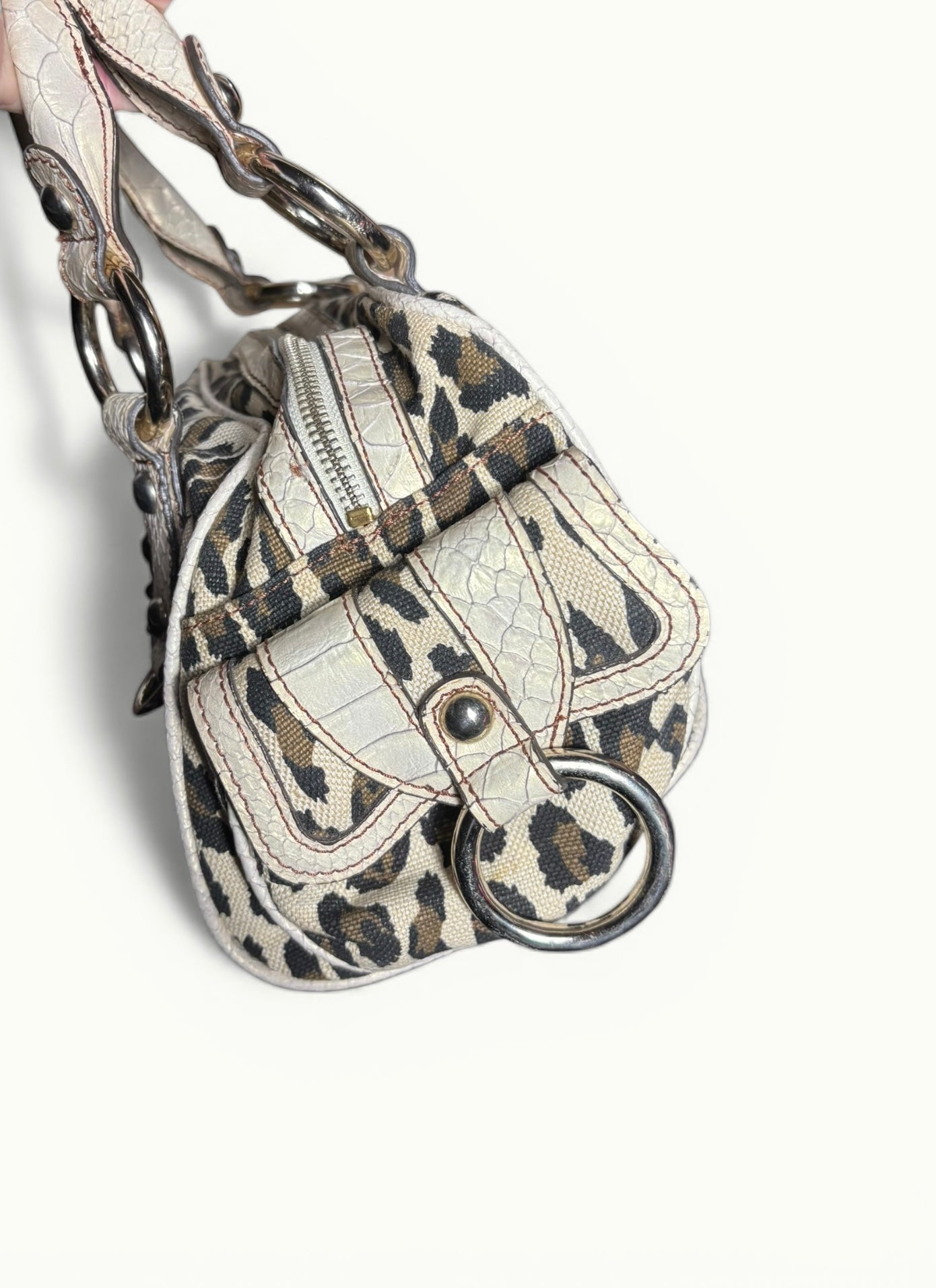 GUESS Leopard Print Y2K Shoulder Bag with Wooden Logo