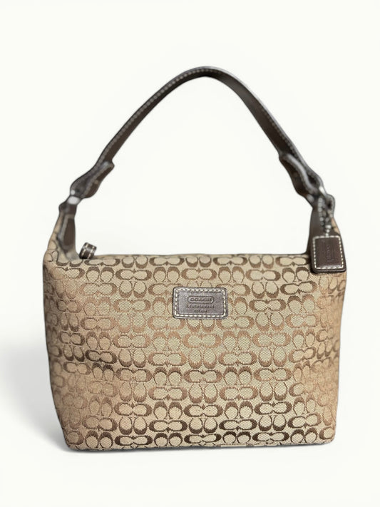 Coach Signature Canvas Shoulder Bag – Brown Monogram – Leather Trim