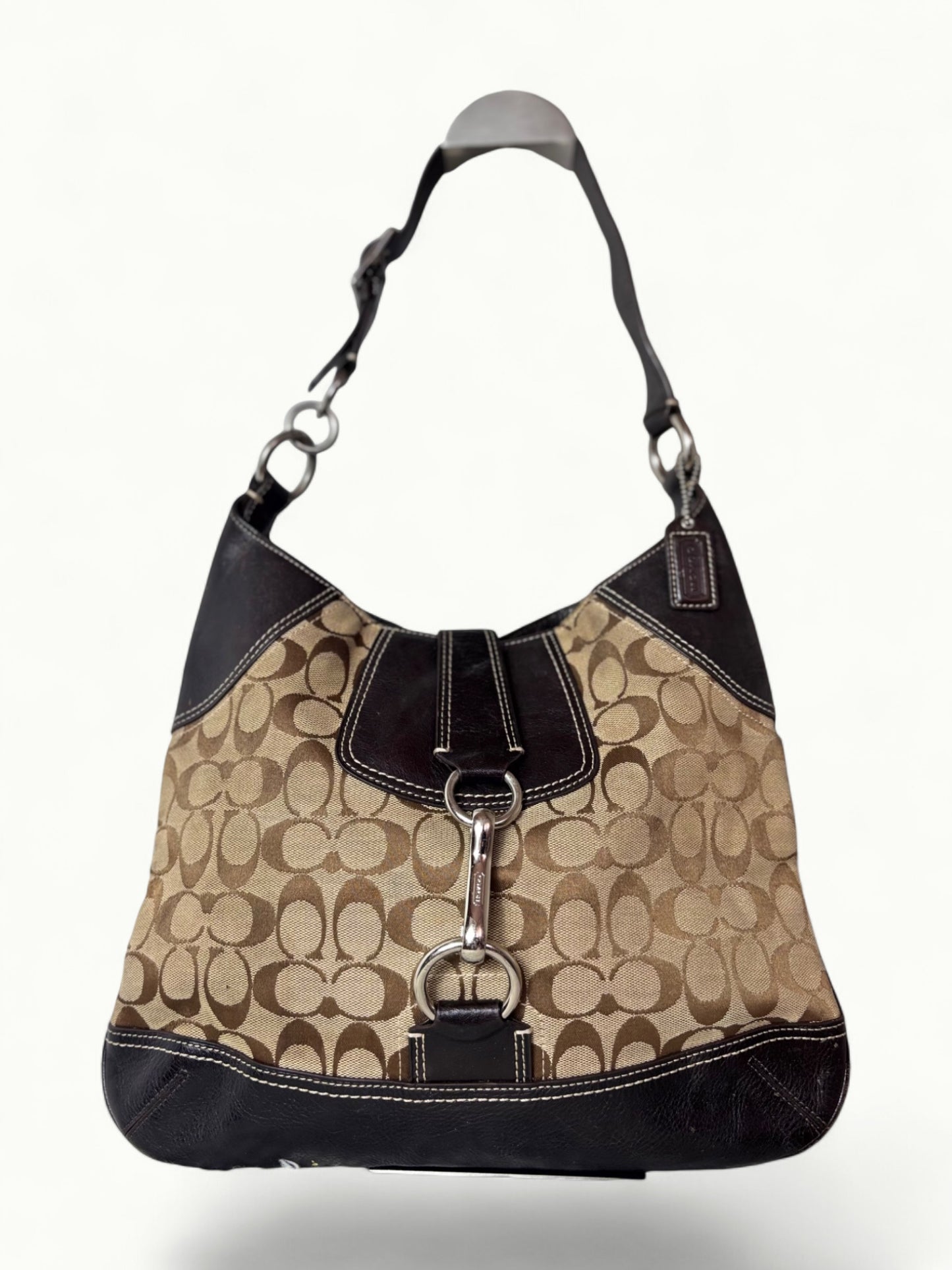 Vintage Coach Signature Canvas Shoulder Bag with Leather Trim