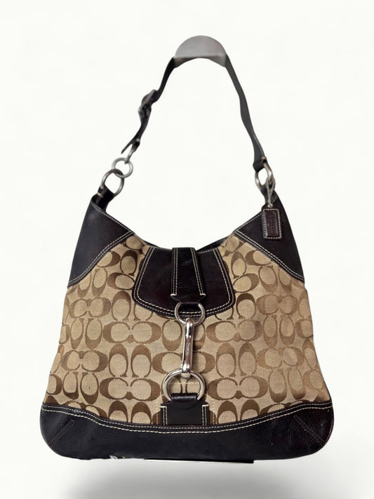 Vintage Coach Signature Canvas Shoulder Bag with Leather Trim