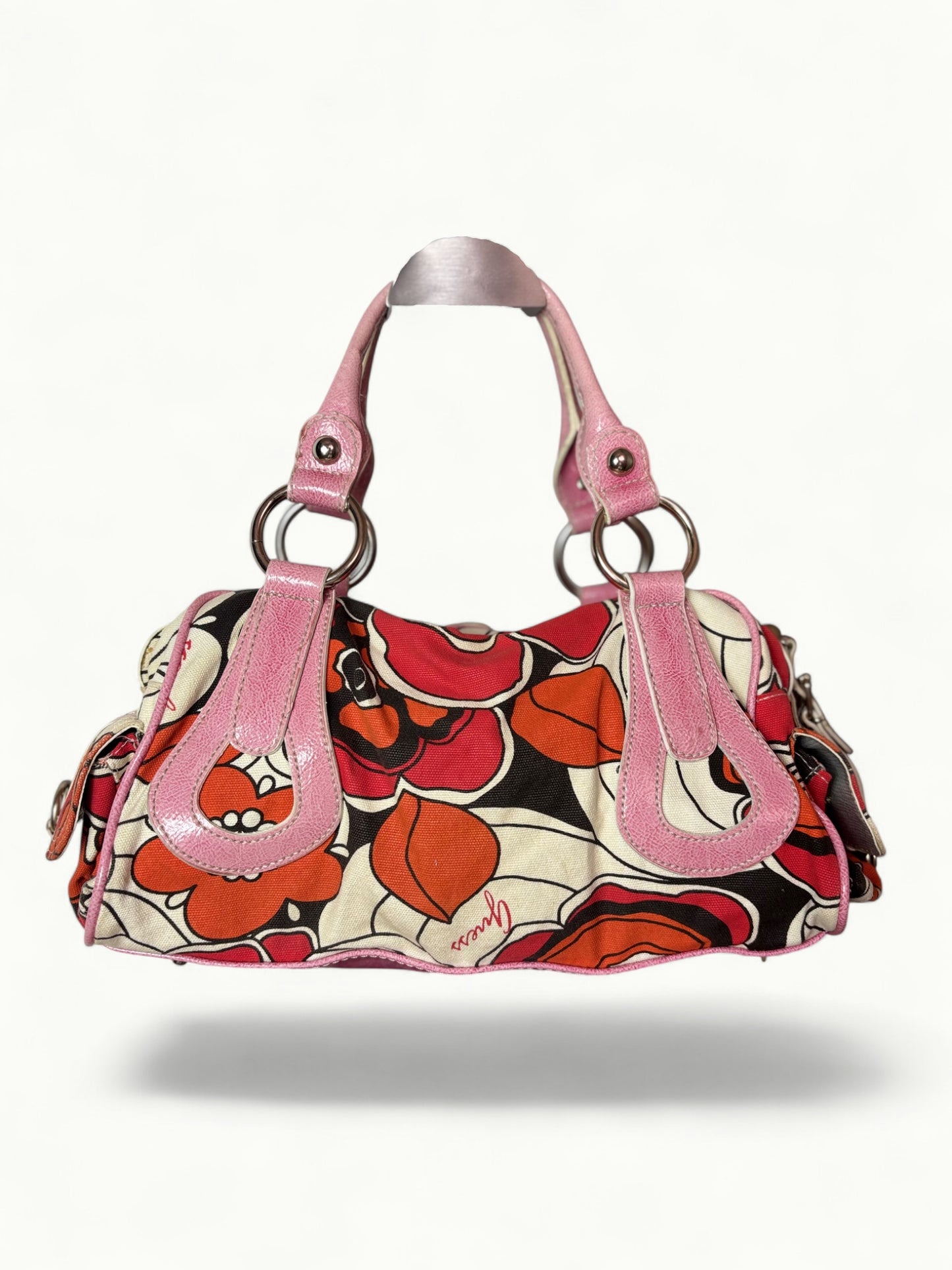 Vintage Guess Floral Canvas Shoulder Bag with Pink Details