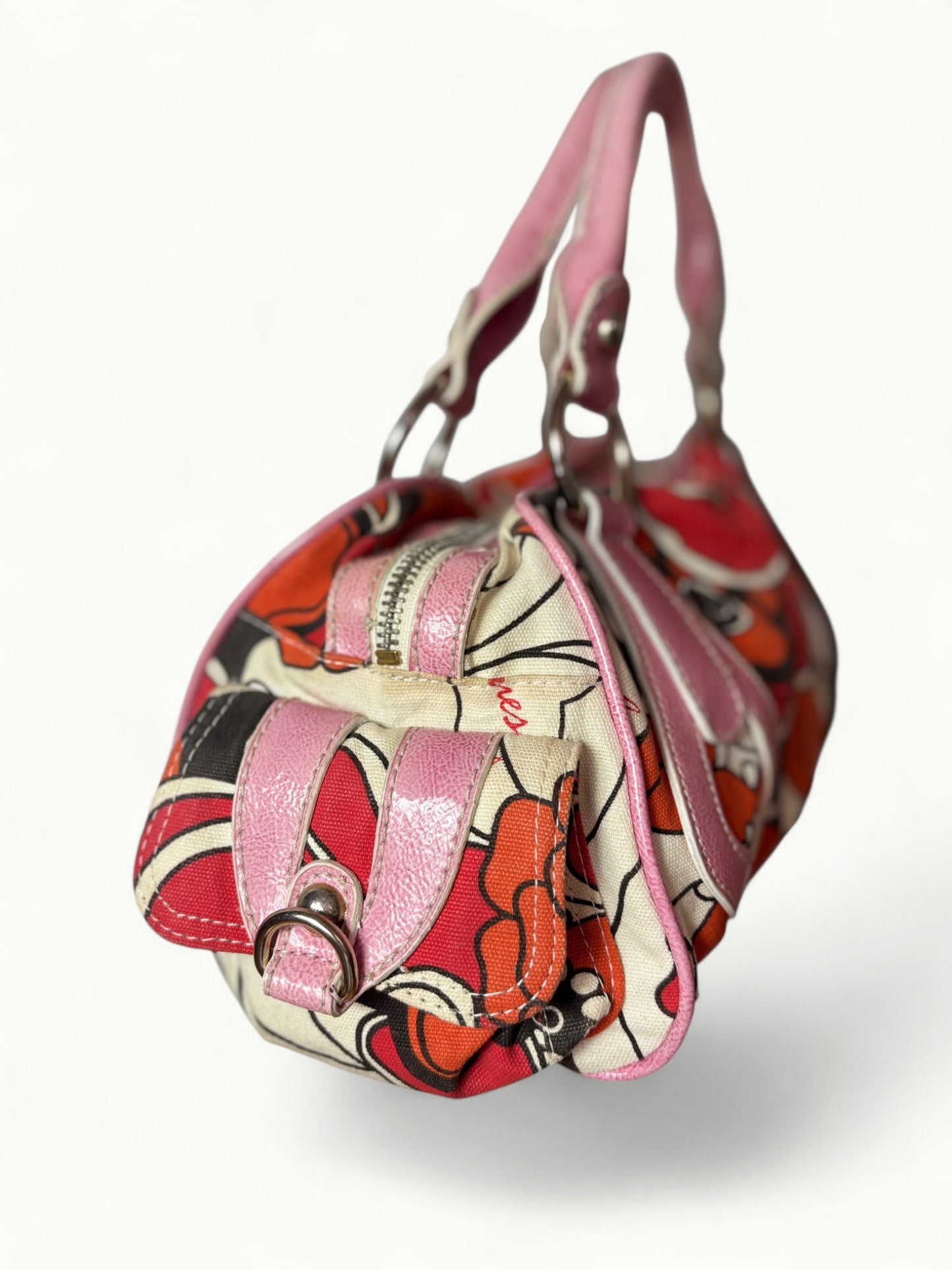 Vintage Guess Floral Canvas Shoulder Bag with Pink Details