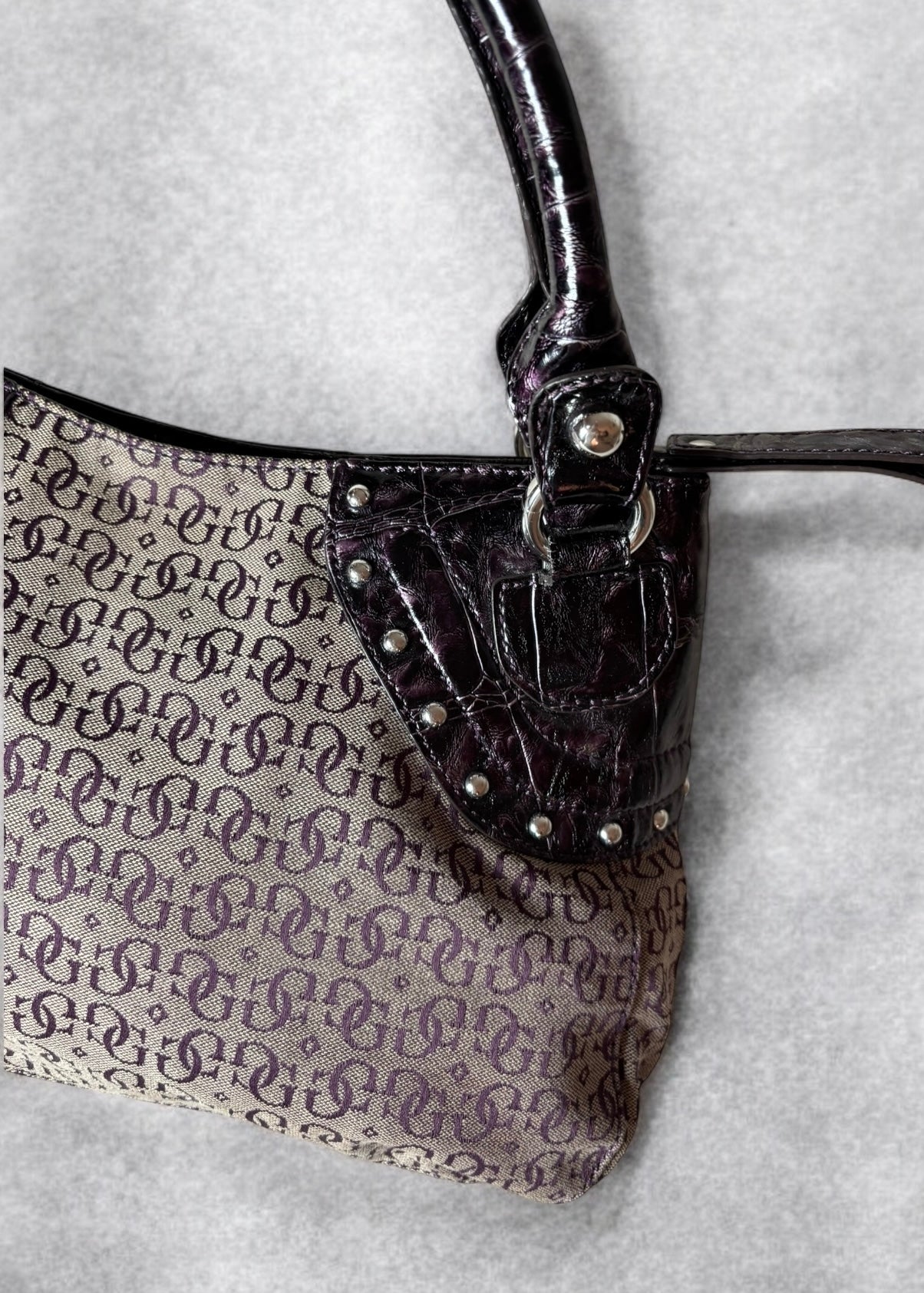 Guess Vintage Monogram Canvas & Croc-Embossed Bag