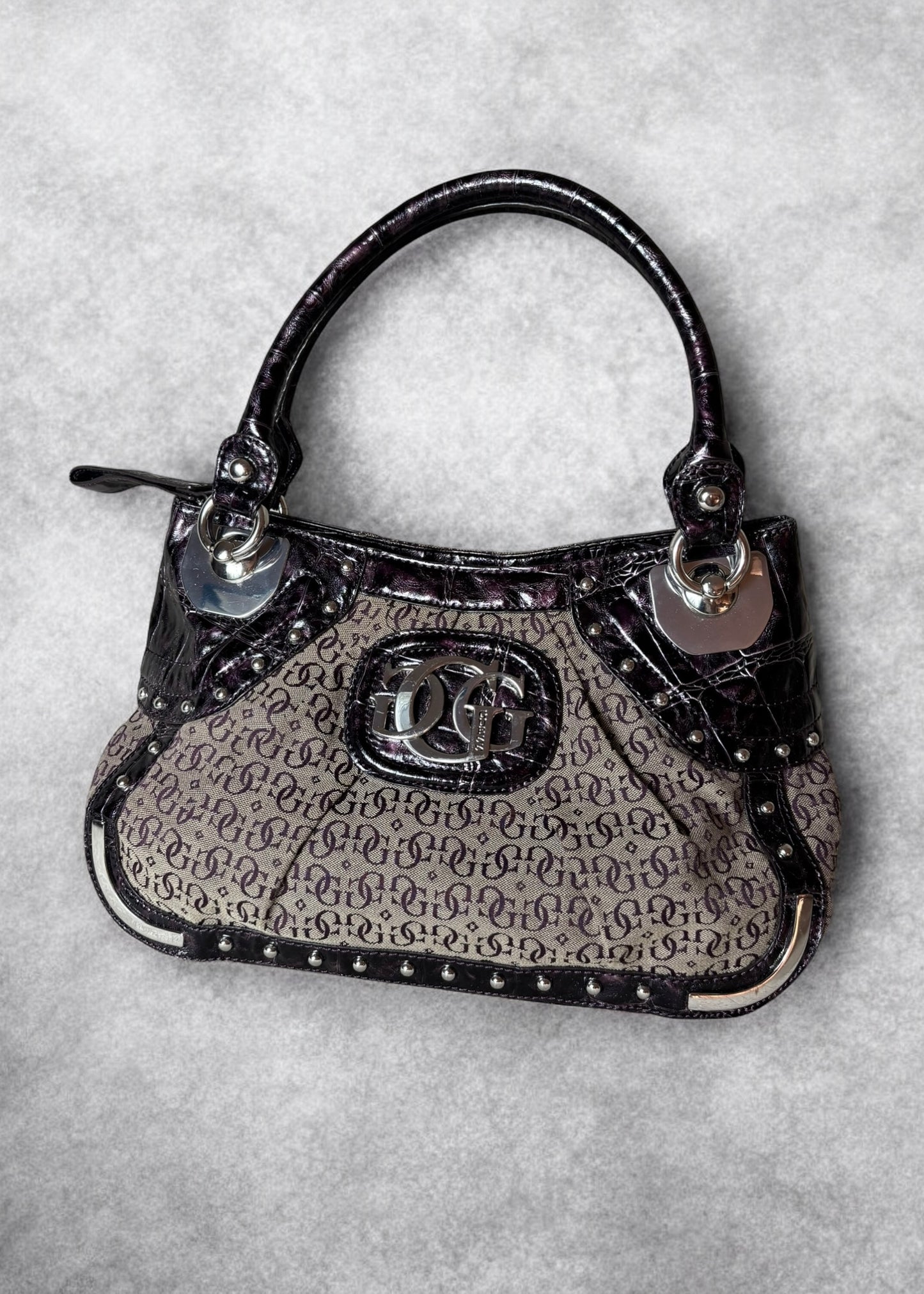 Guess Vintage Monogram Canvas & Croc-Embossed Bag