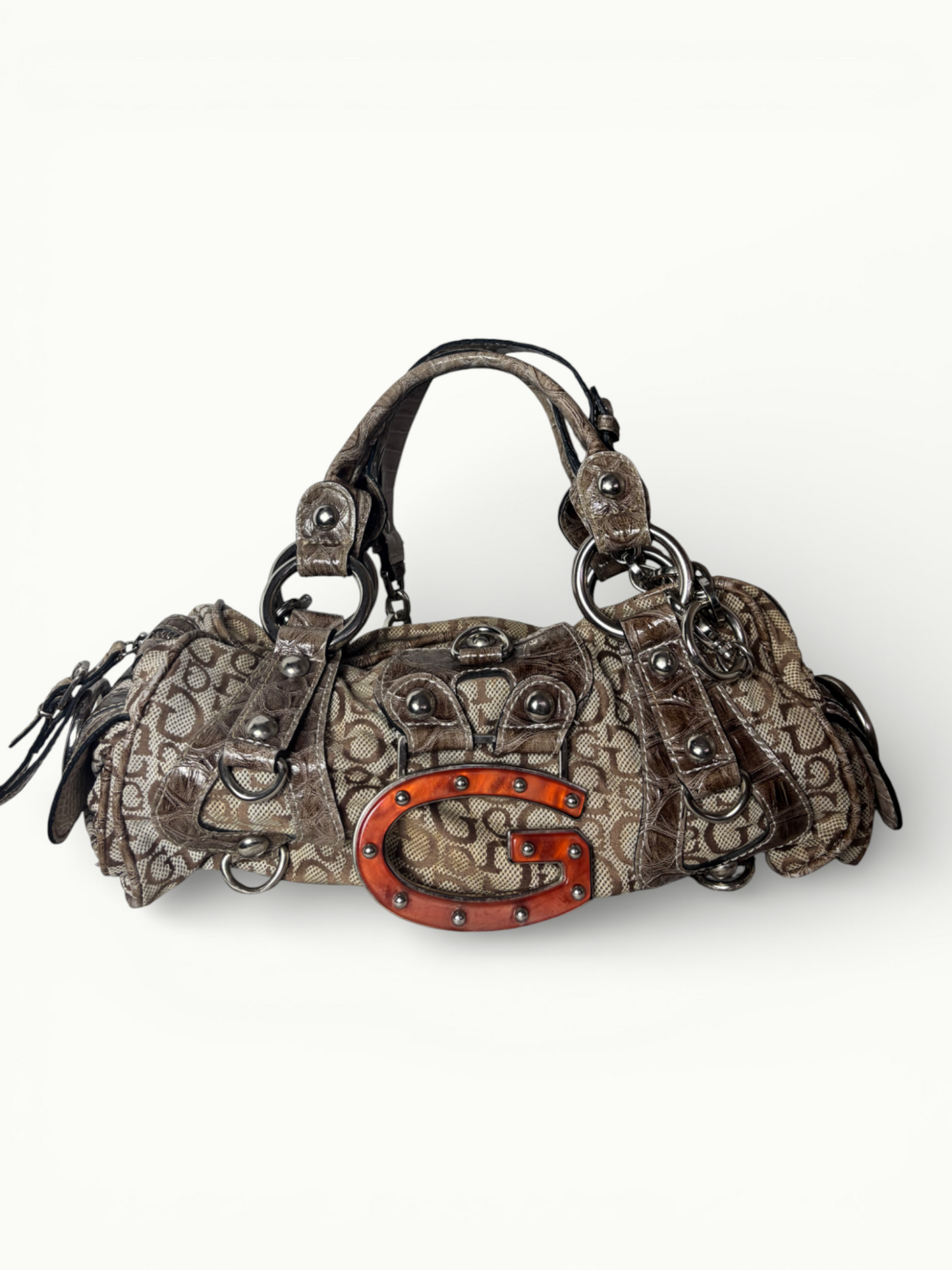 Vintage Guess Monogram Shoulder Bag with Statement G Logo Y2K Iconic Handbag