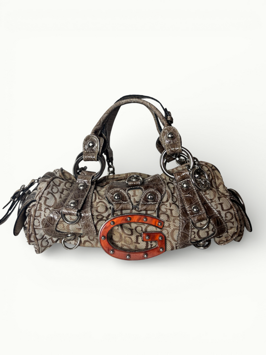 Vintage Guess Monogram Shoulder Bag with Statement G Logo Y2K Iconic Handbag