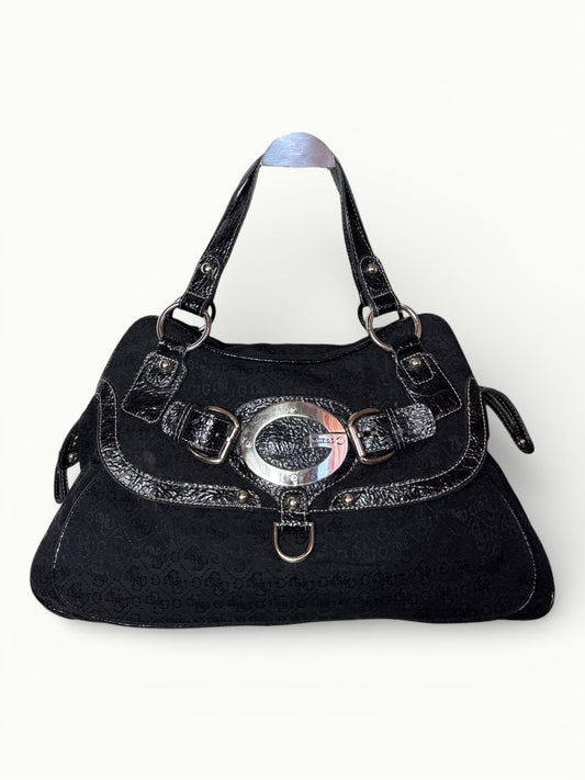 Vintage Guess Black Monogram Shoulder Bag Y2K Iconic Handbag